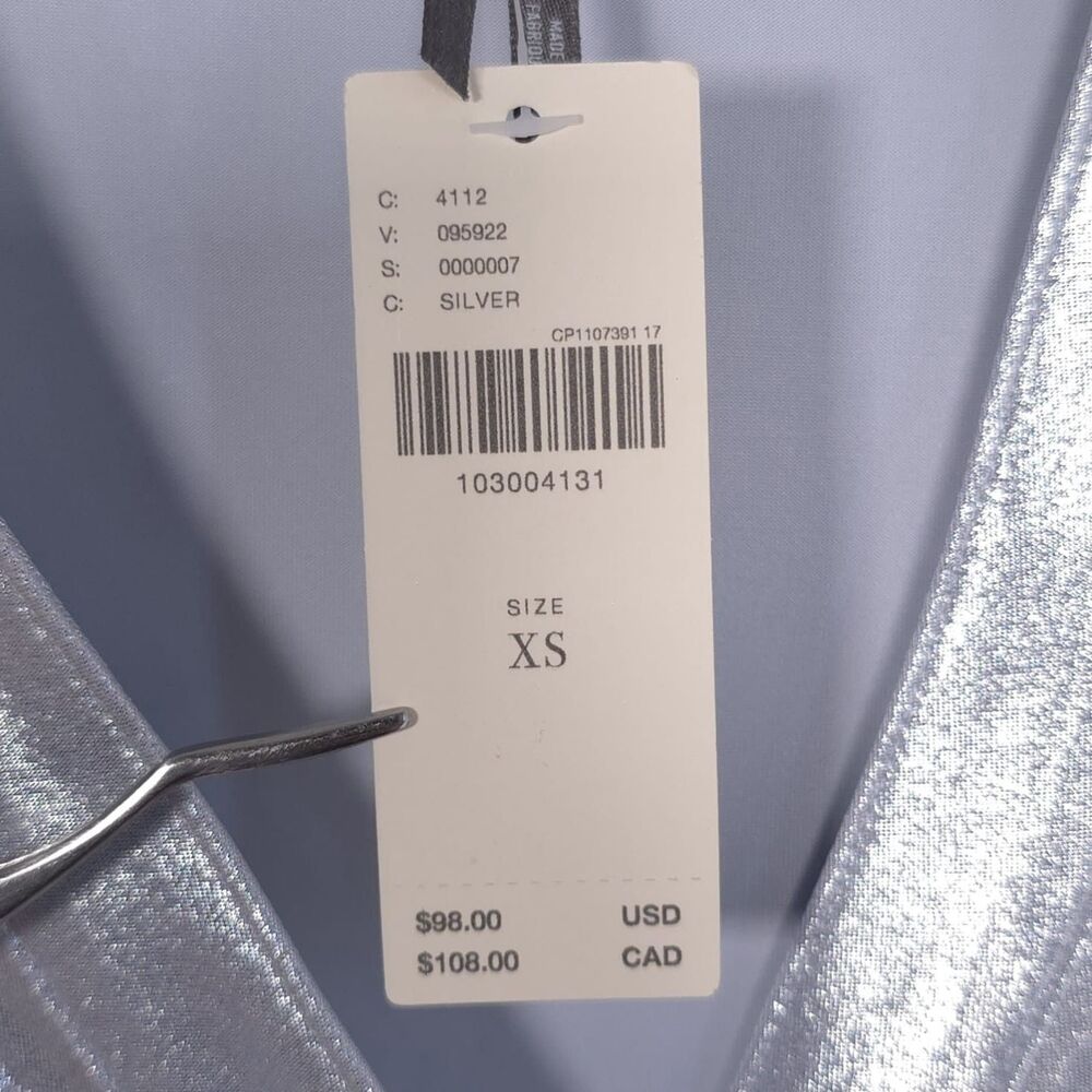 ANTHROPOLOGIE New Women's Top Blouse XS Metallic Silver Ruched Button Stretch - Picture 9 of 9
